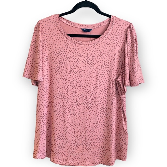 2for$30 NWT Denver Hayes Pink Polka Dot Ruffle Sleeve T-shirt Size Large - Picture 8 of 11